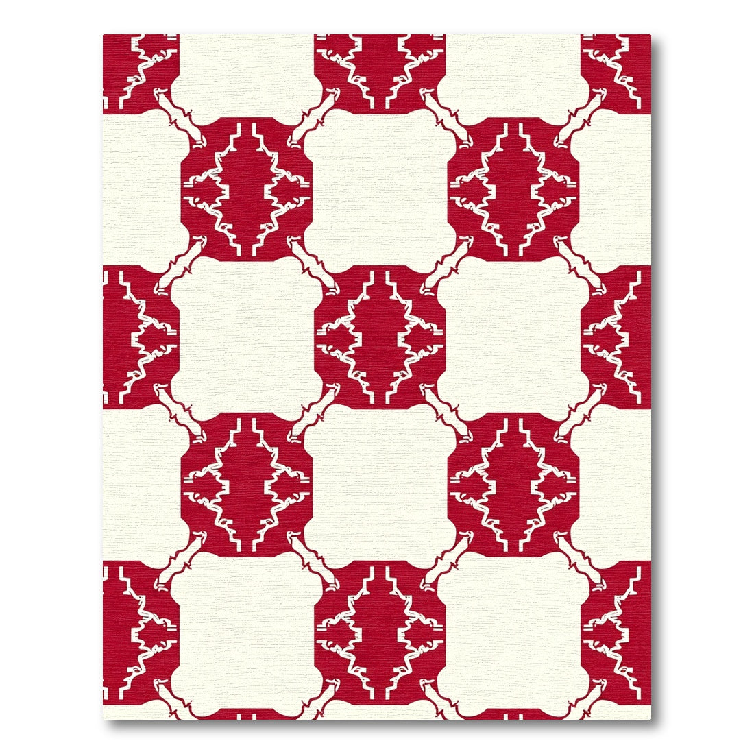 Bold Red Cream Lattice Checkerboard Rug