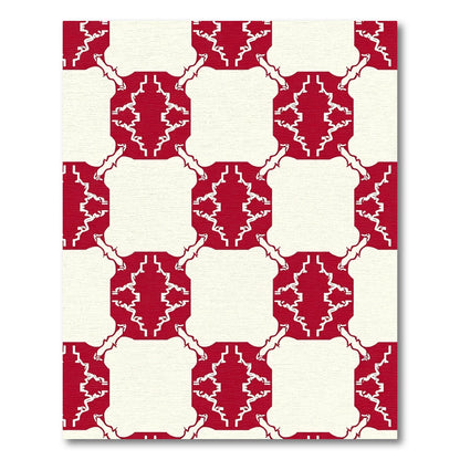 Bold Red Cream Lattice Checkerboard Rug