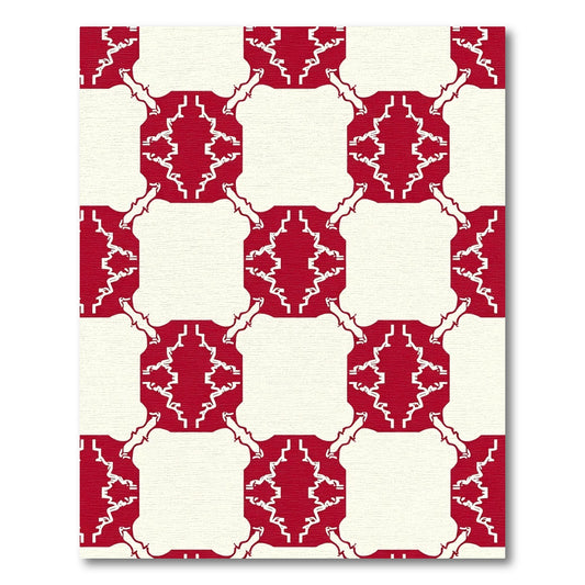 Bold Red Cream Lattice Checkerboard Rug