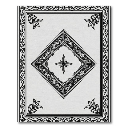 Black White Ornate Diamond Border Rug