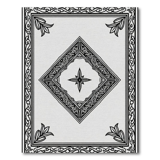 Black White Ornate Diamond Border Rug