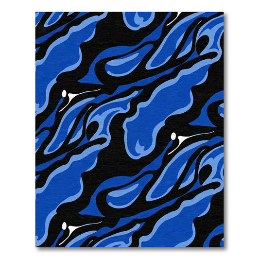 Dynamic Blue Black Wavy Organic Forms Rug