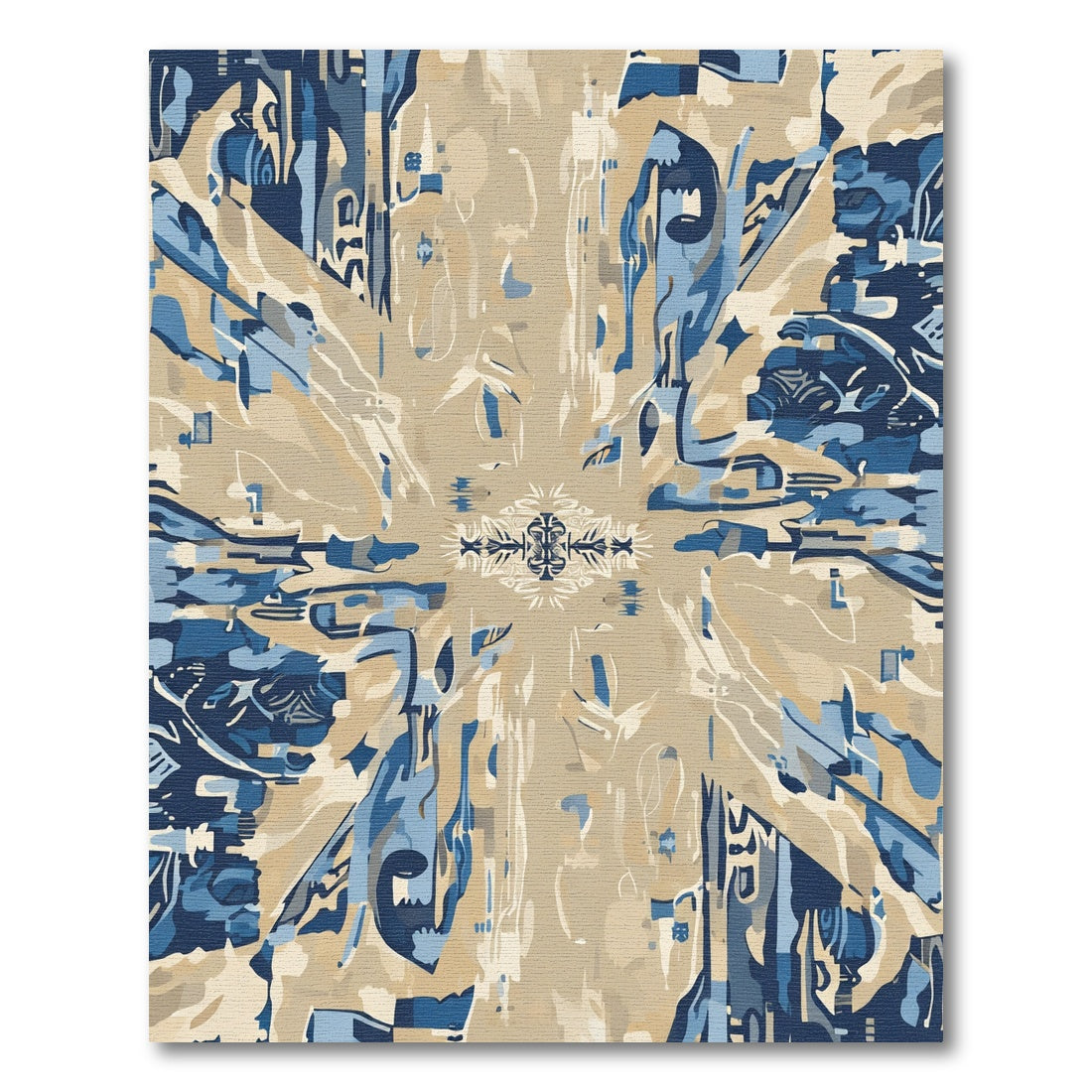 Abstract Tonal Blue Earthy Burst Rug