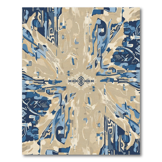 Abstract Tonal Blue Earthy Burst Rug