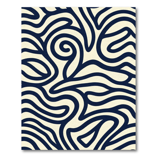 Deep Blue Swirls On Cream Background Rug