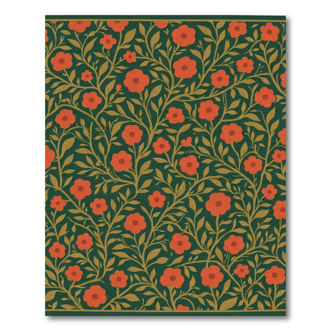 Dark Teal Red Blossom Vines Rug