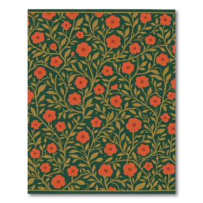 Dark Teal Red Blossom Vines Rug