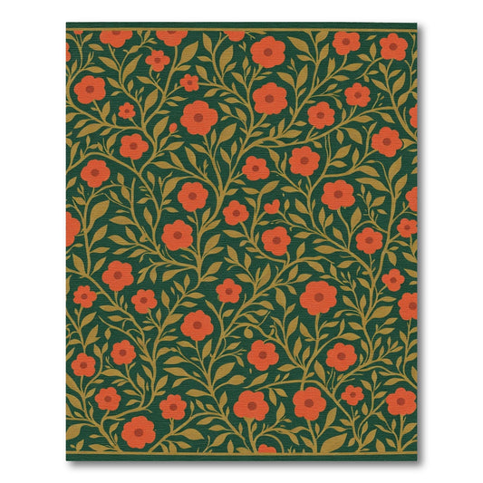 Dark Teal Red Blossom Vines Rug