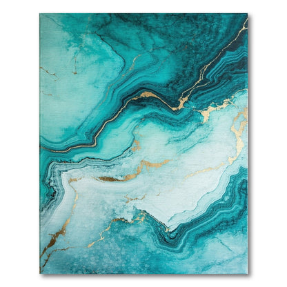 Teal Gold Veined Marble Rug