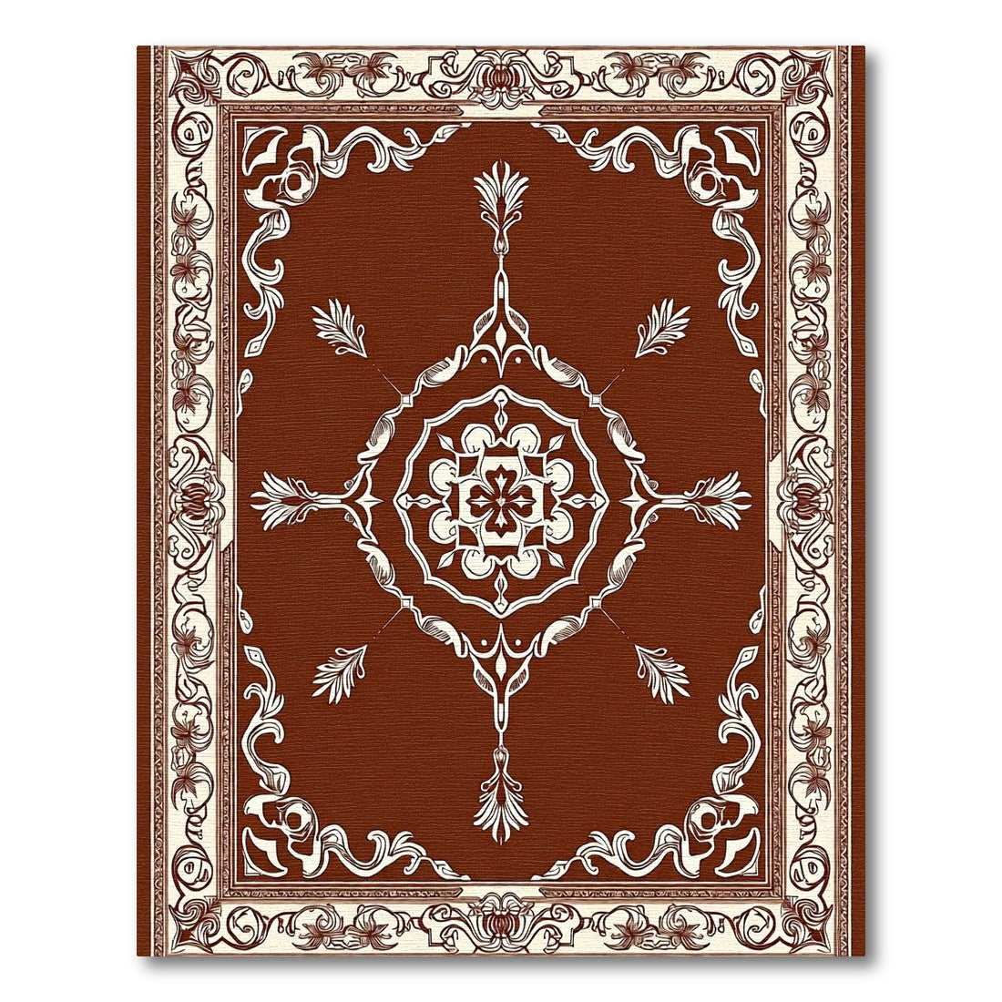 Rich Brown White Floral Medallion Rug
