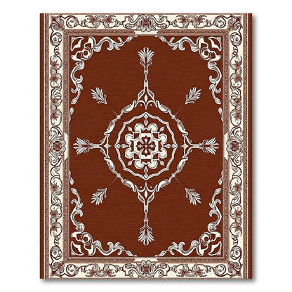 Rich Brown White Floral Medallion Rug