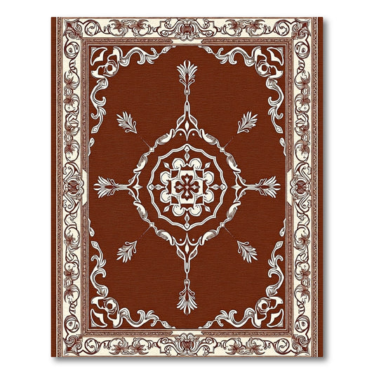 Rich Brown White Floral Medallion Rug