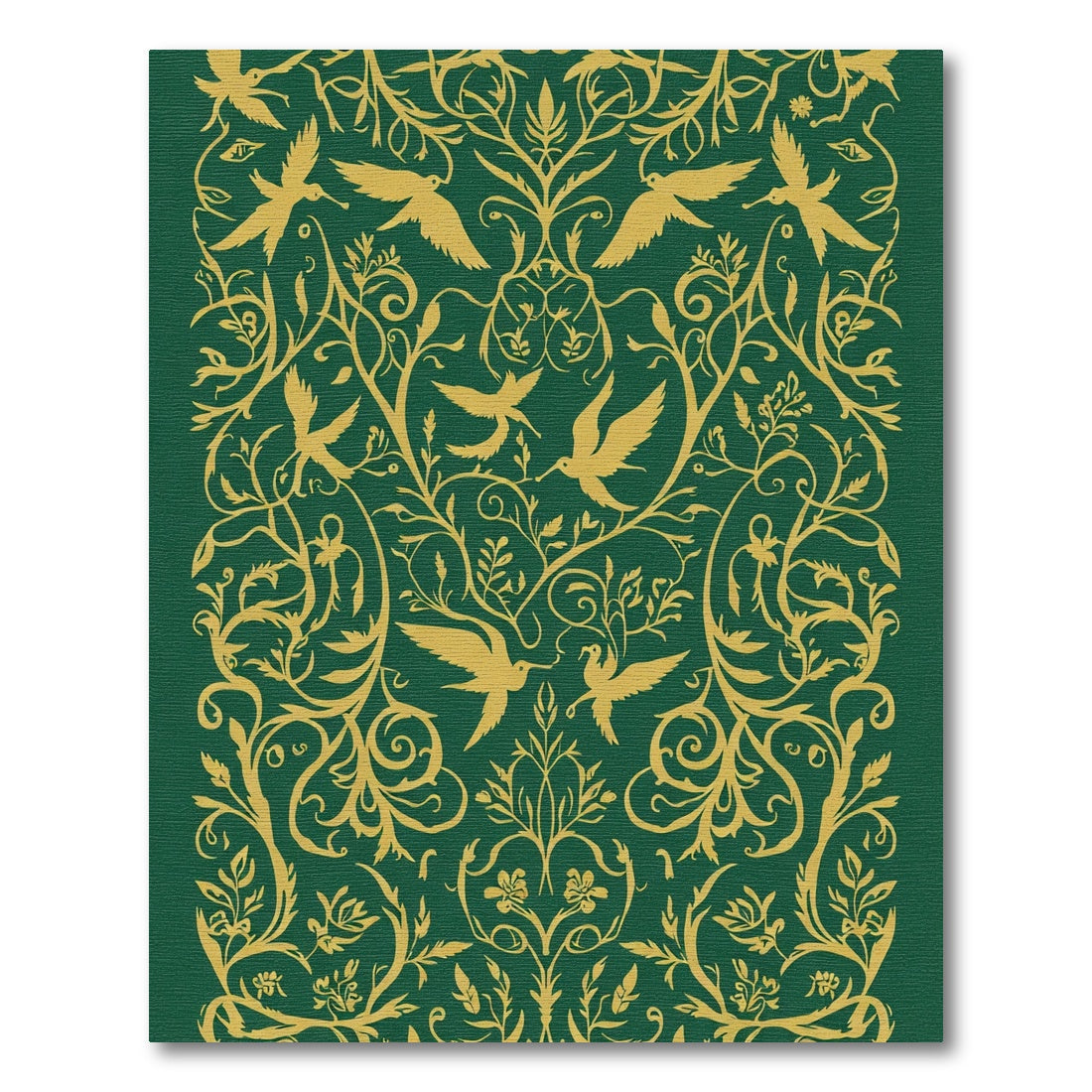 Golden Birds Green Floral Garland Rug