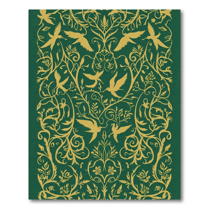 Golden Birds Green Floral Garland Rug