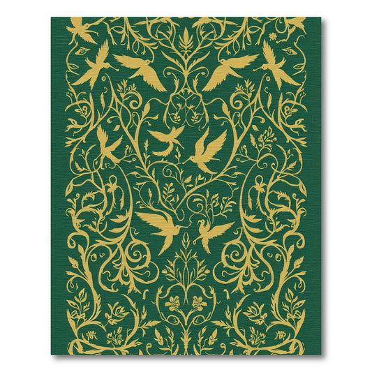 Golden Birds Green Floral Garland Rug