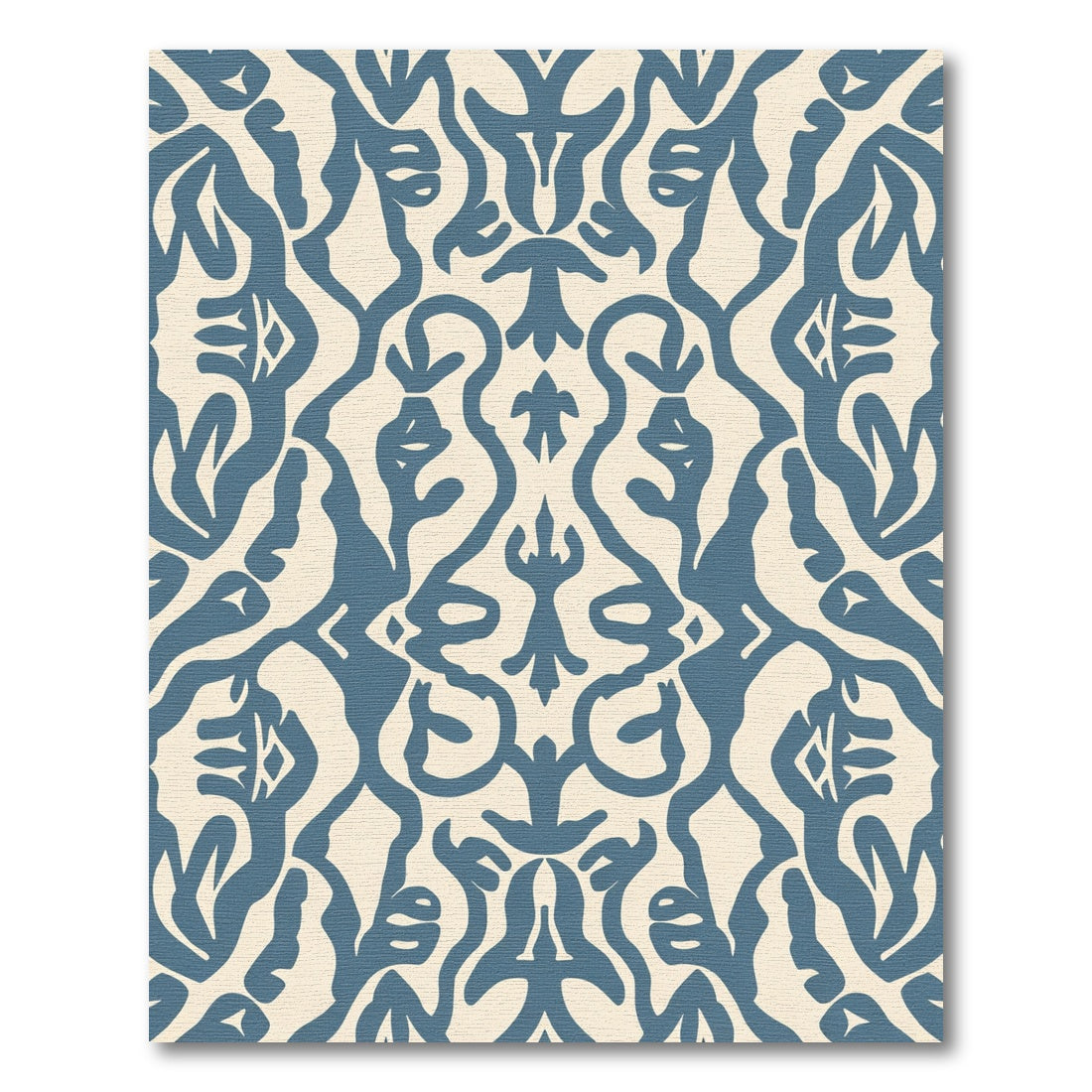Blue Ivory Abstract Scroll Damask Rug
