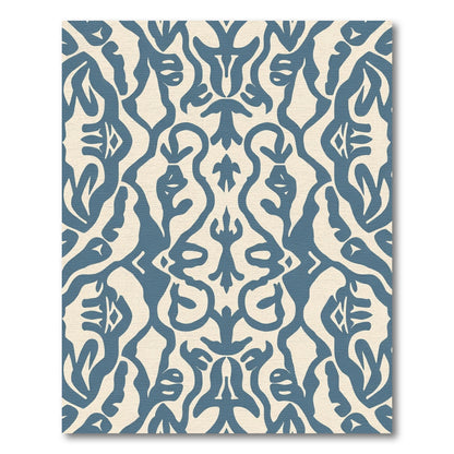 Blue Ivory Abstract Scroll Damask Rug