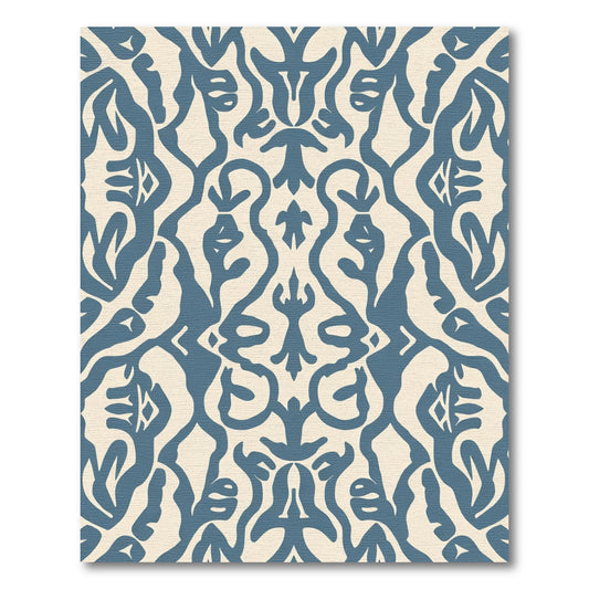 Blue Ivory Abstract Scroll Damask Rug
