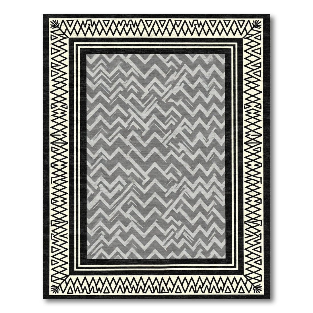 Tribal Black Cream Geometric Chevron Rug