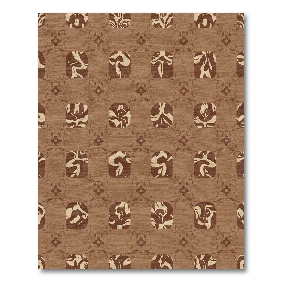 Brown Ochre Abstract Organic Squares Rug