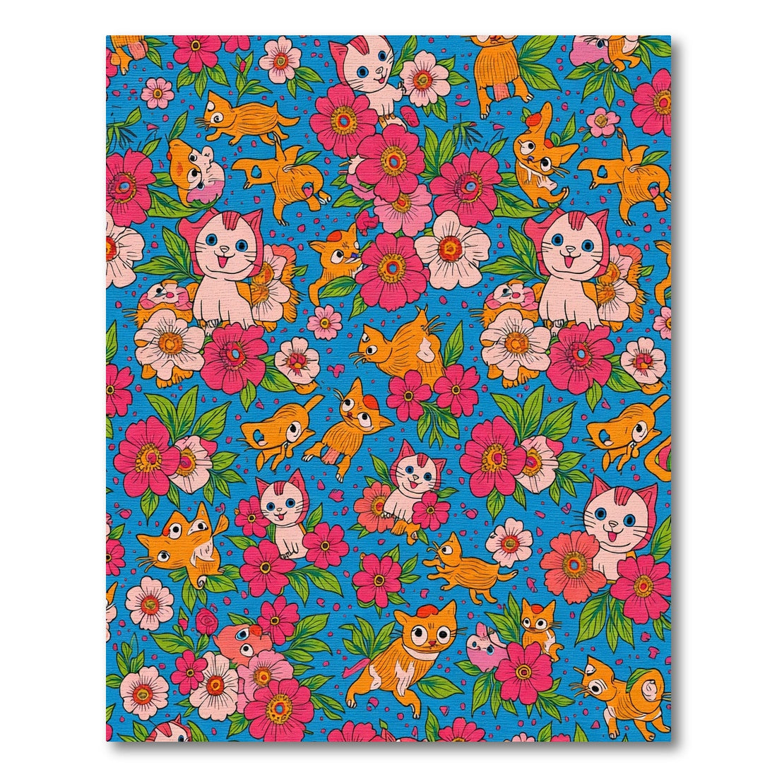 Playful Cats Amidst Pink Floral Clusters Rug