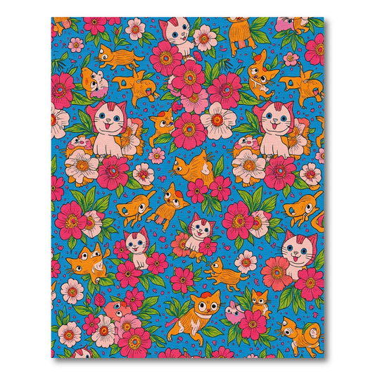 Playful Cats Amidst Pink Floral Clusters Rug