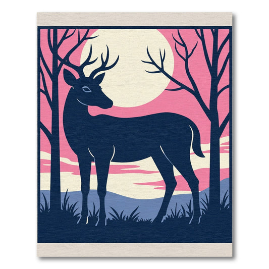 Midnight Deer Pink Moon Twilight Rug