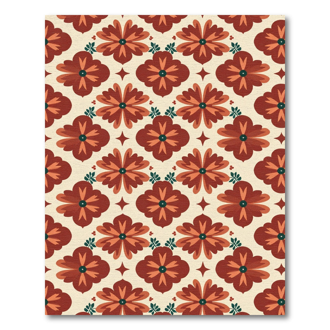 Mid Century Terracotta Floral Medallion Rug