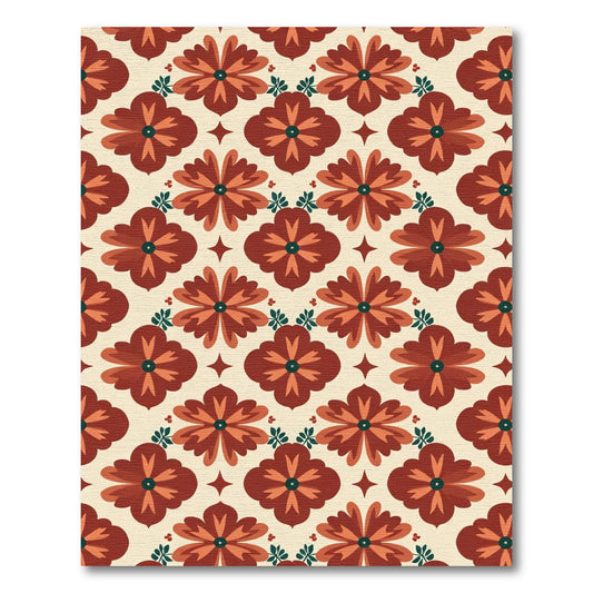 Mid Century Terracotta Floral Medallion Rug