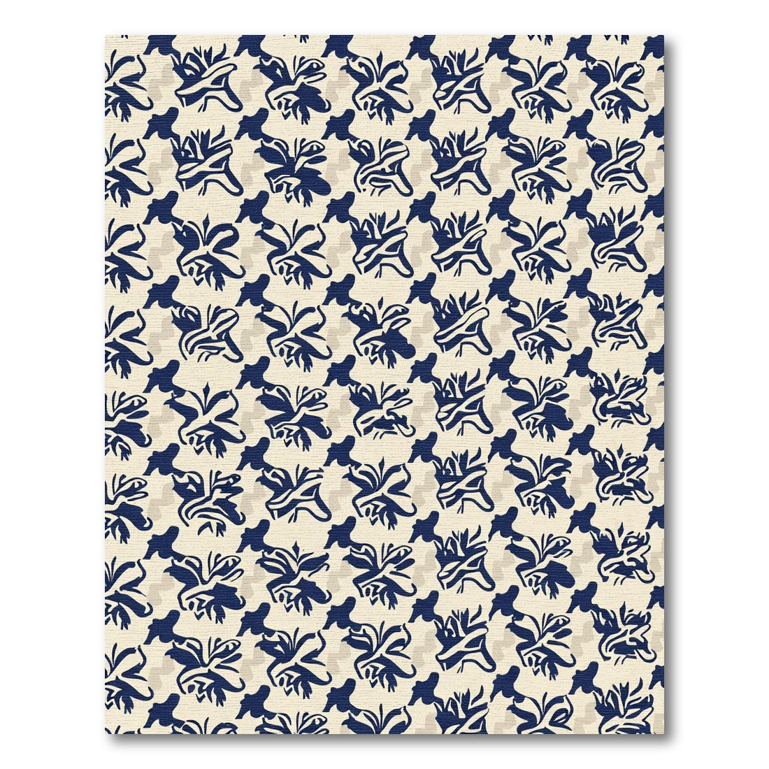 Navy Blue Floral Scroll Arrangement Rug