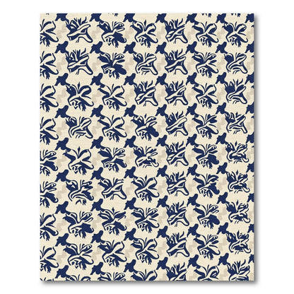 Navy Blue Floral Scroll Arrangement Rug