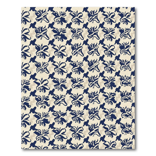 Navy Blue Floral Scroll Arrangement Rug