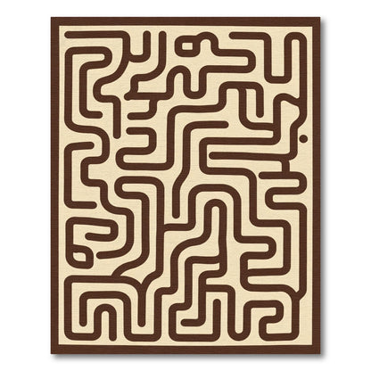 Brown Cream Abstract Maze Lines Rug