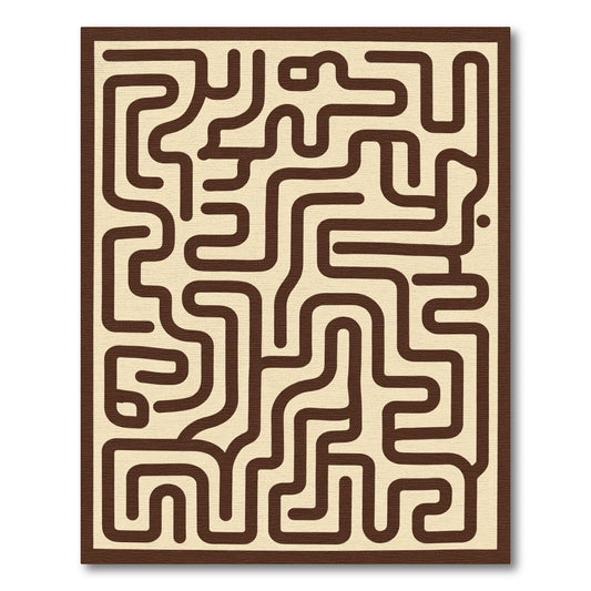 Brown Cream Abstract Maze Lines Rug