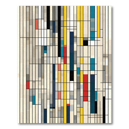 Abstract Geometric Grid Red Yellow Blue Rug