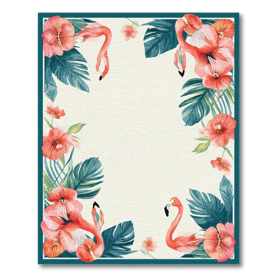 Floral Vintage Pink Flamingo Hibiscus Washable Area Rug