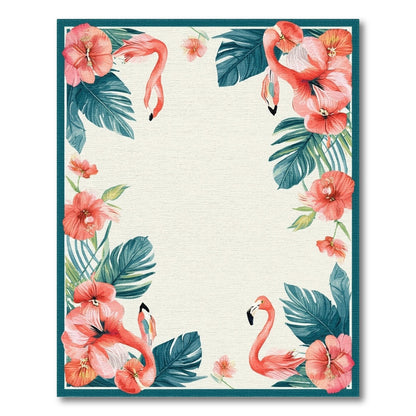 Floral Vintage Pink Flamingo Hibiscus Washable Area Rug