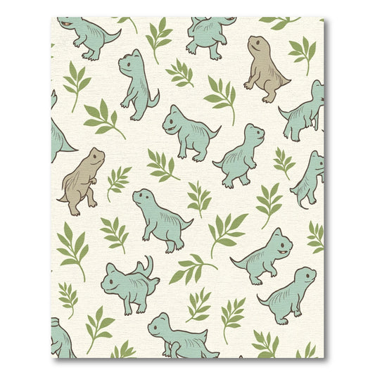 Pale Green Dinosaur Leaves Repeat Rug