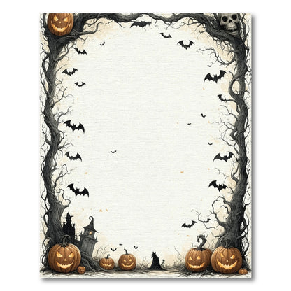 Spooky Halloween Pumpkin Bat Border Area Rug