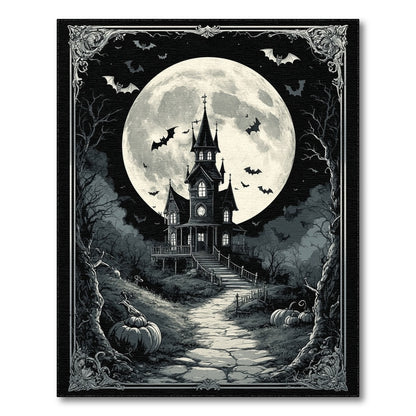 Haunted Mansion Black White Washable Area Rug