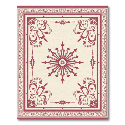 Crimson Floral Sunburst Border Design Rug