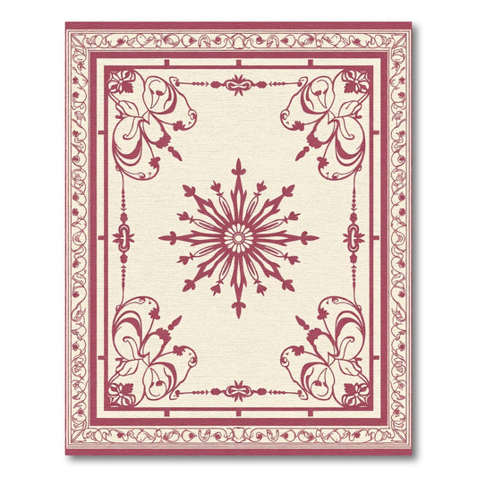 Crimson Floral Sunburst Border Design Rug