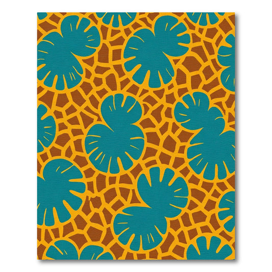 Teal Leafy Vines Ochre Background Rug