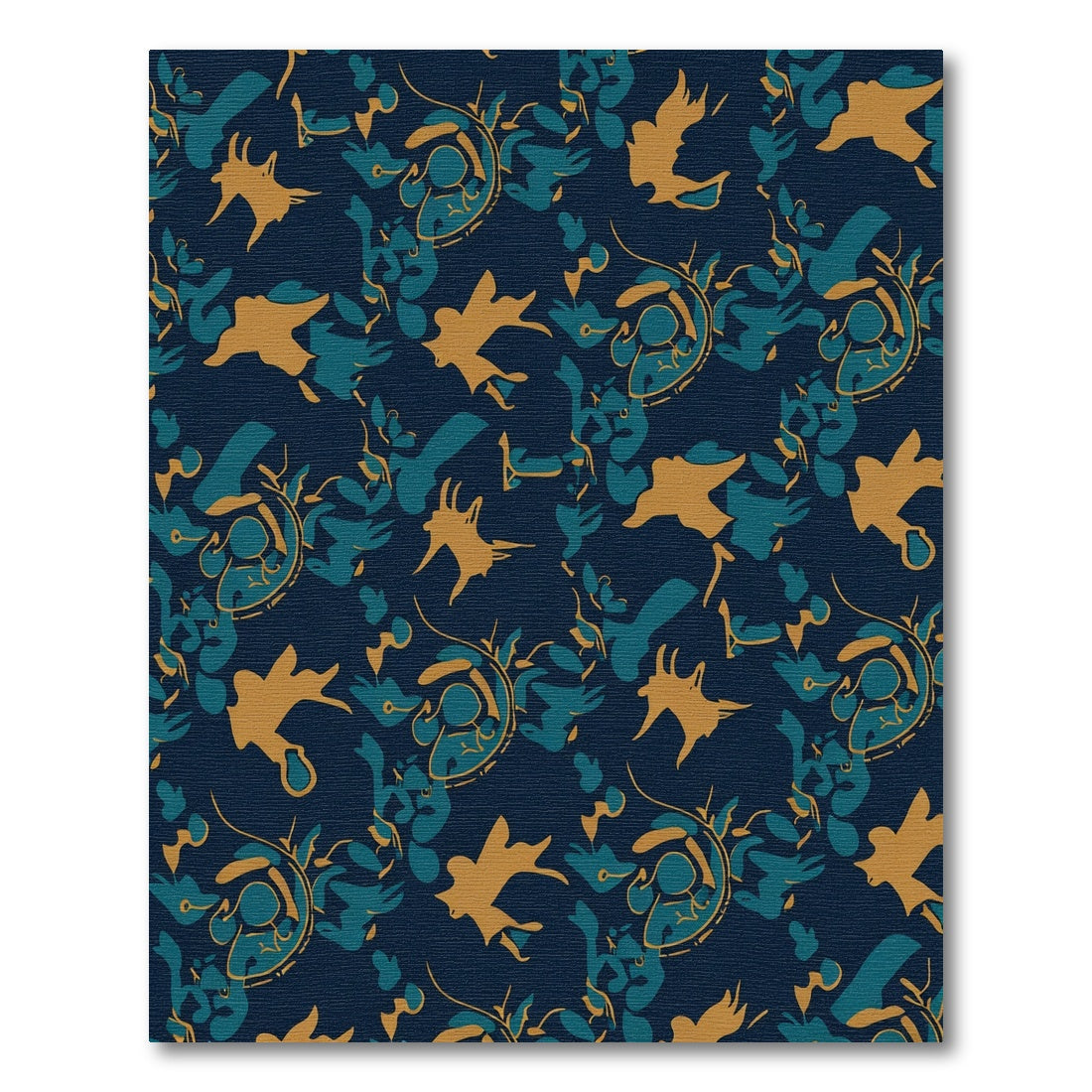 Navy Teal Gold Abstract Organic Flow Rug