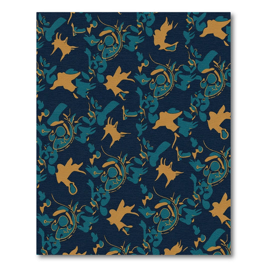 Navy Teal Gold Abstract Organic Flow Rug