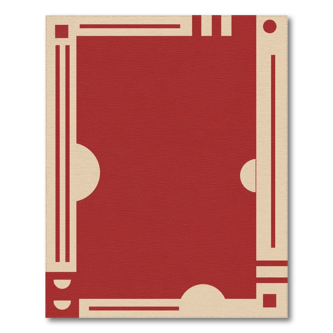 Red Geometric Area Rug with Cream Borders