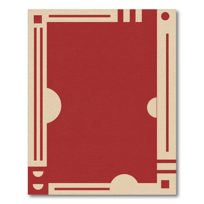 Red Geometric Area Rug with Cream Borders