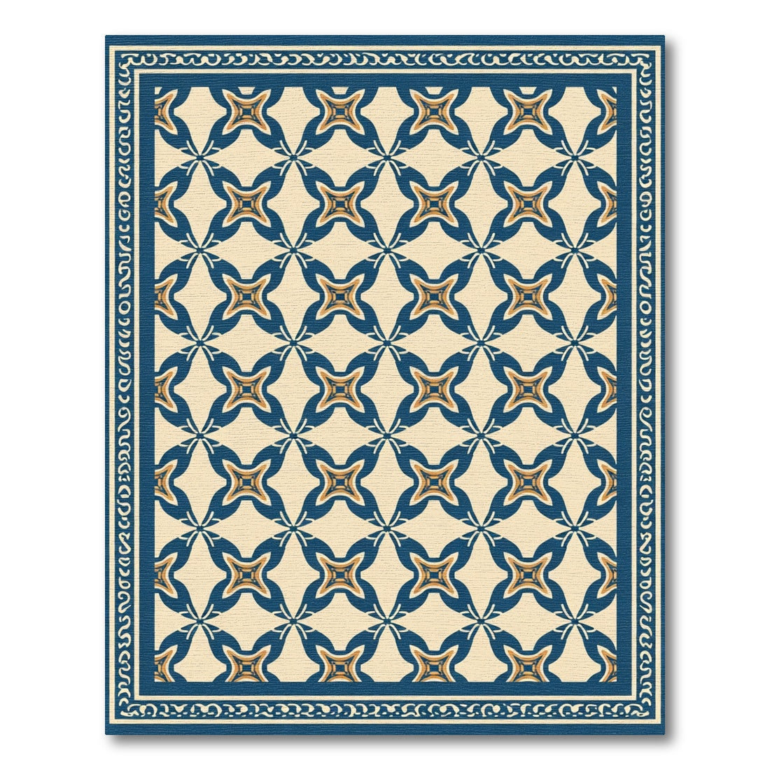 Cream Navy Geometric Starburst Frame Rug