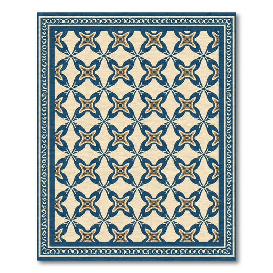 Cream Navy Geometric Starburst Frame Rug