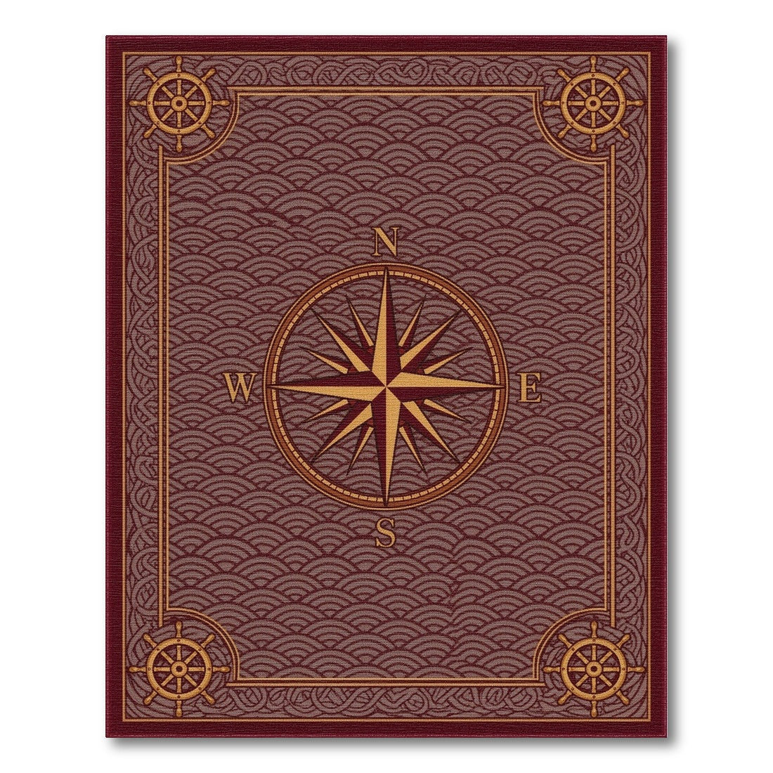 Coastal Beach Red Nautical Compass Area Rug